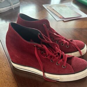 Converse Burgundy Suede Wedge Sneakers